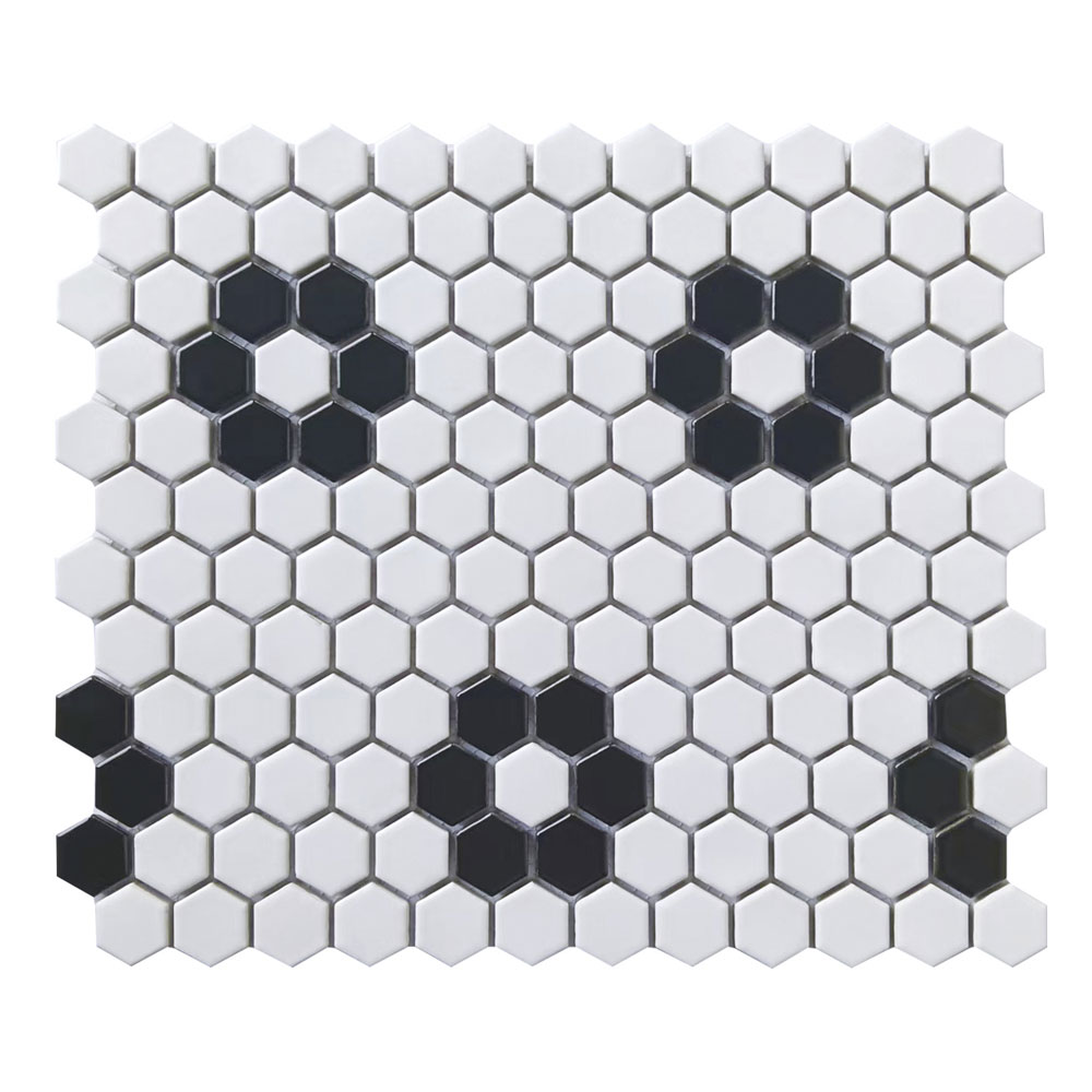 BLACK & WHITE MATTE 12X12 FLOWER HEX 1X1