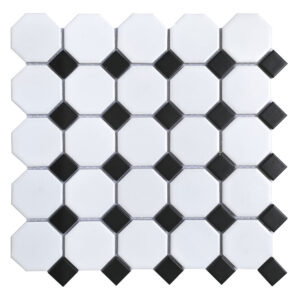 SNOW WHITE & BLACK MATTE 12X12 OCTAGON 2X2