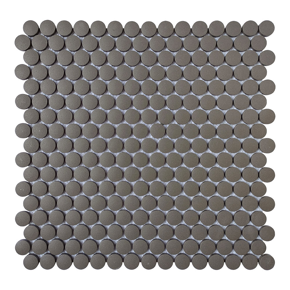 TAUPE MATTE 12X12 PENNY ROUND 1X1